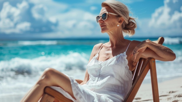 Photo woman relaxing on sunny beach