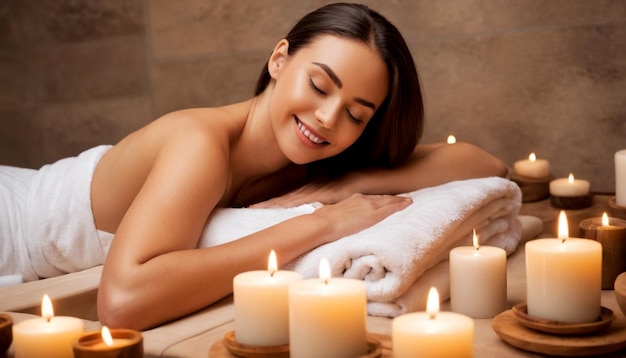 Woman relaxing with candles during spa treatment