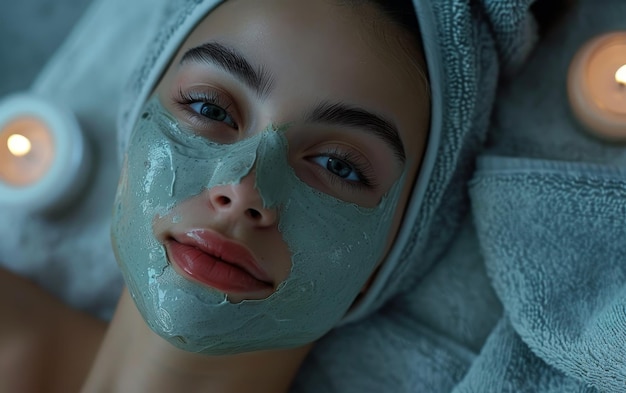 Woman Relaxing With Facial Mask and Candles During Spa Treatment