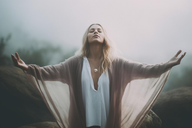 Woman relaxing with hands up