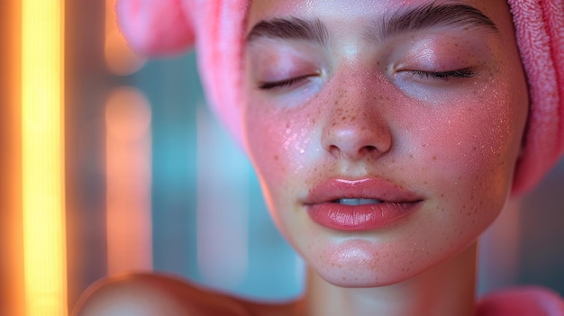 Woman Relaxing with Pink Glitter Facial Mask On