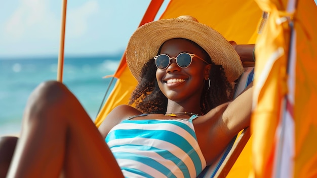 Woman Relishing Beach Serenity