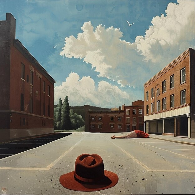 Photo woman resting in parking lot wearing a distinctive hat