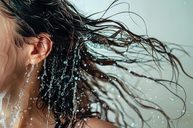 Photo a woman revealing her long wet hair