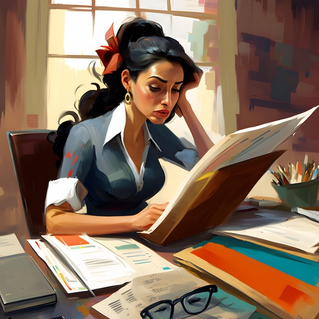 Woman Reviewing Papers in her Office