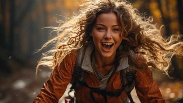 Woman riding a bike in the forest