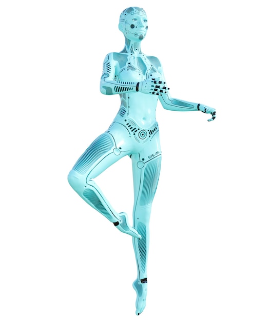 Photo woman robot metal droid artificial intelligence