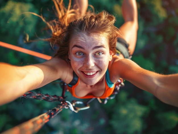 Photo woman on rope with confident stance