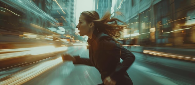 Photo woman run in action movie blockbuster style