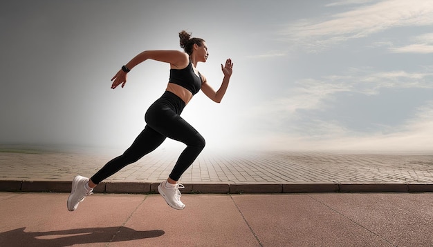 Woman Runner in Motion on White Background