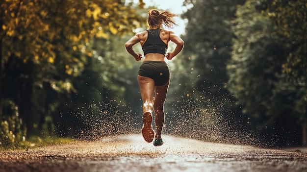 Photo a woman running in the rain