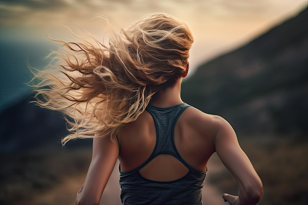 Woman running seen from behind Generative AI