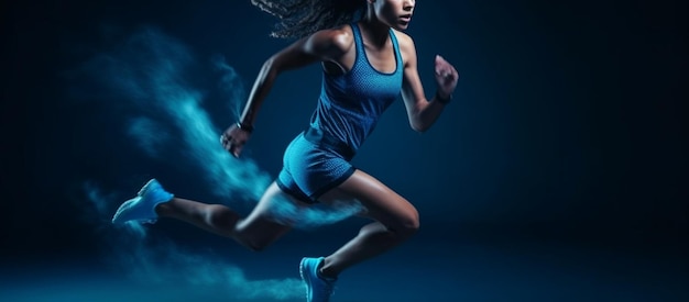 A woman in a running suit with a light blue backgroundgenerative ai