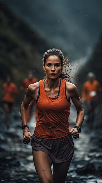 Woman running on the trail female runner