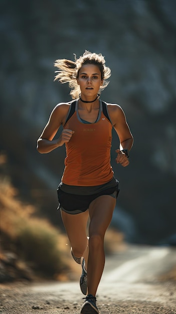 Woman running on the trail female runner