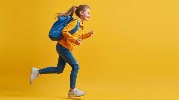 Photo a woman running with a backpack on her back