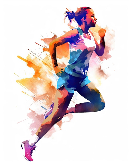 A woman running with a painted background of a running woman.