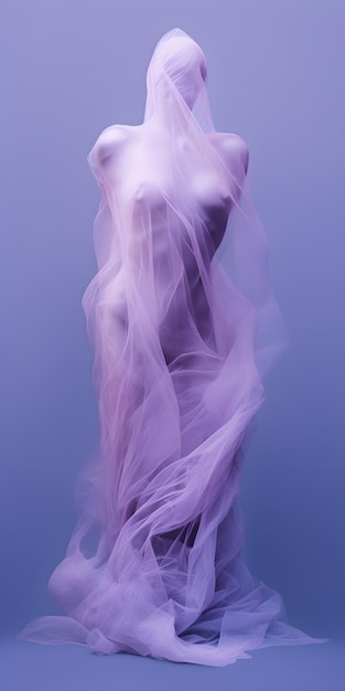 A woman's dress is covered in a veil.