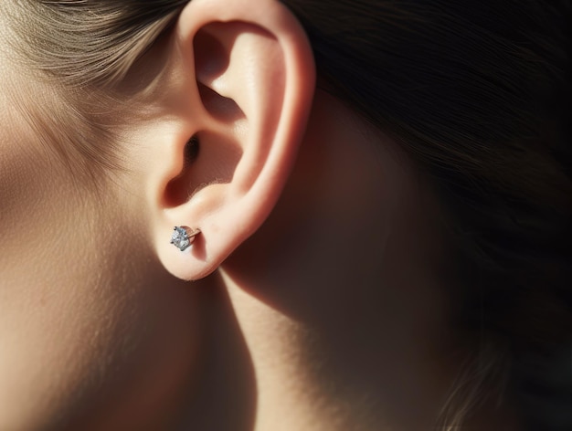 A woman's ear with a small diamond in the middle generative ai