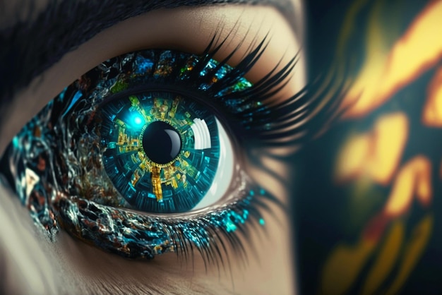 A woman's eye with a colorful background