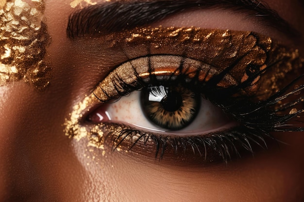 A woman's eye with gold glitter on it