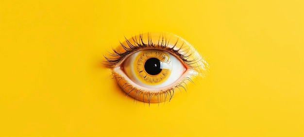 Woman's eye with yellow pupil on yellow background ophthalmologist's day generative AI