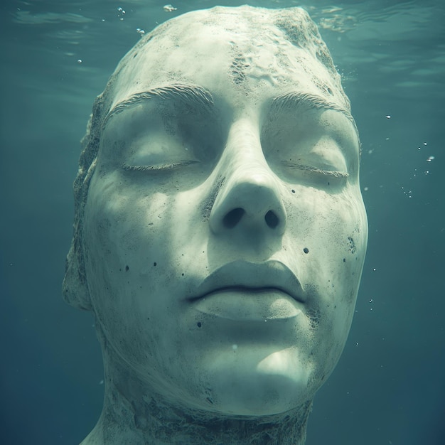 Photo a woman  s face is underwater with the bubbles in the water