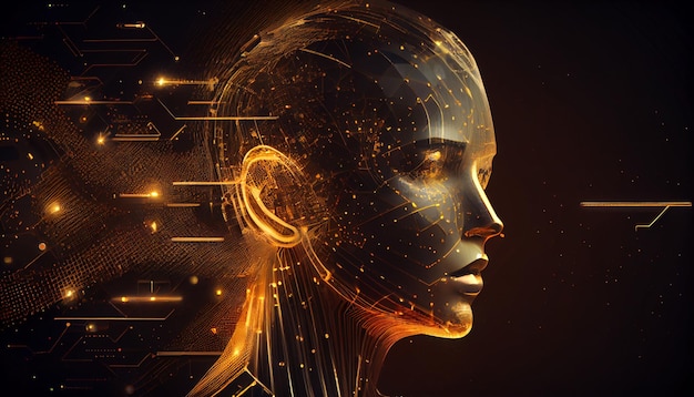 A woman's face with a gold and black background and the word ai on it.