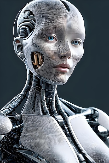 A woman's face with a robot head