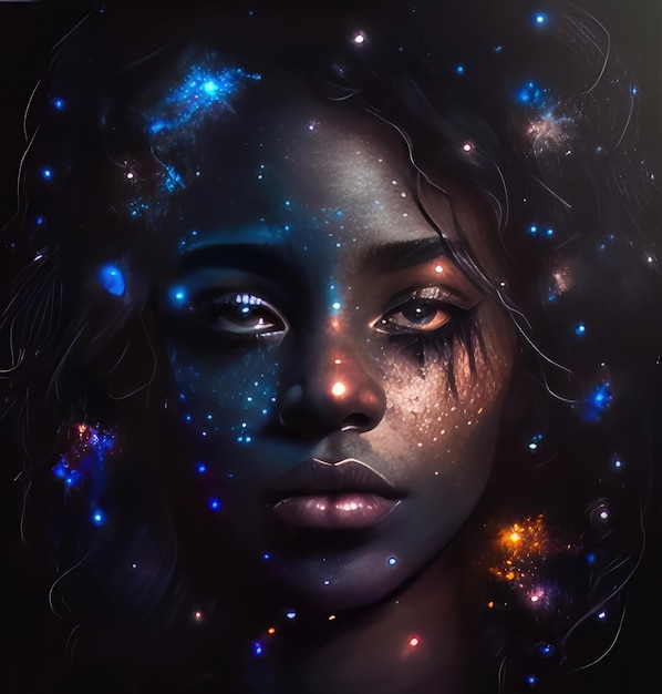 A woman's face with stars on it