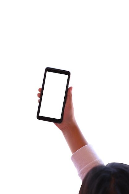 Woman's hand holding an empty smartphone