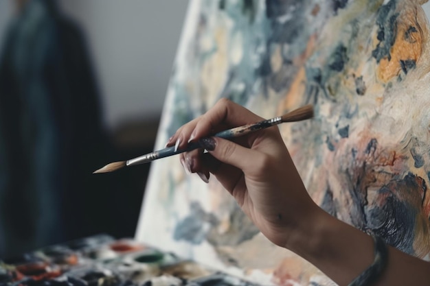 A woman's hand holding a paintbrush and creating artwork representing creativity and inspiration