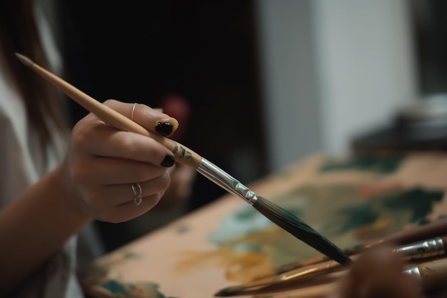 A woman's hand holding a paintbrush and creating artwork representing creativity and inspiration