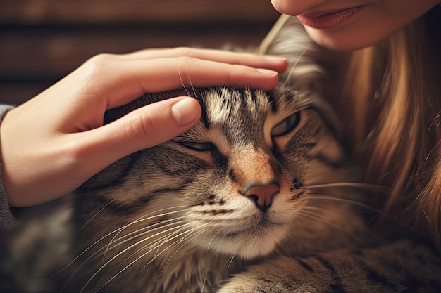 Woman's Hand Petting a Cat's Head Vintage Photo Love and Friendship A Touch of Connection