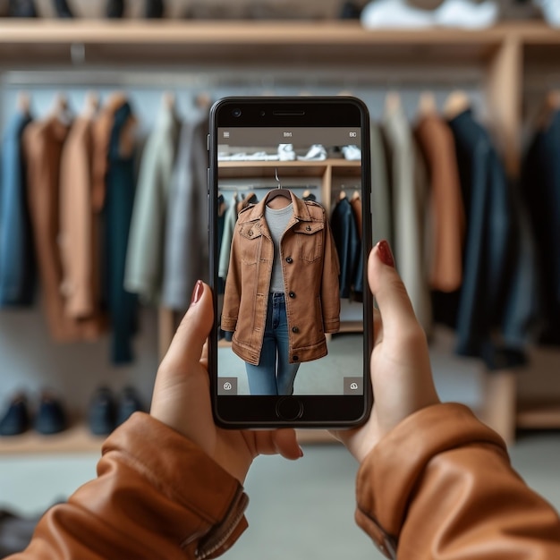 Woman's Hand Taking Picture of Jacket with Phone AI