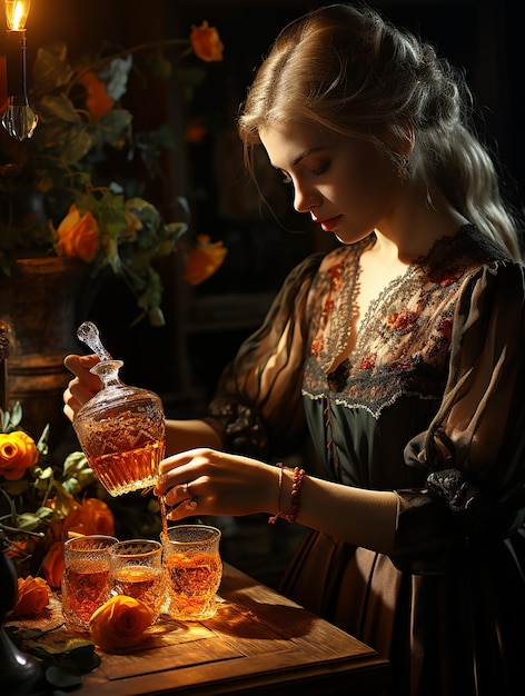 Woman's Hands Pouring Tea into Glass