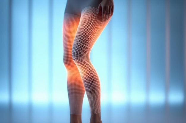 A woman's legs with a red light on them