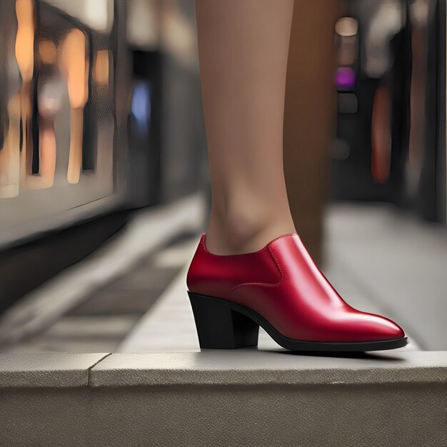 A woman's red shoe is shown in a photo.