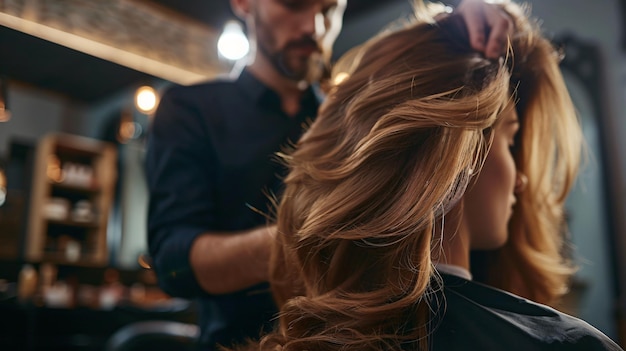 a woman in a salon getting her hair done