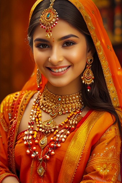 a woman in a sari smiles in a colorful sari