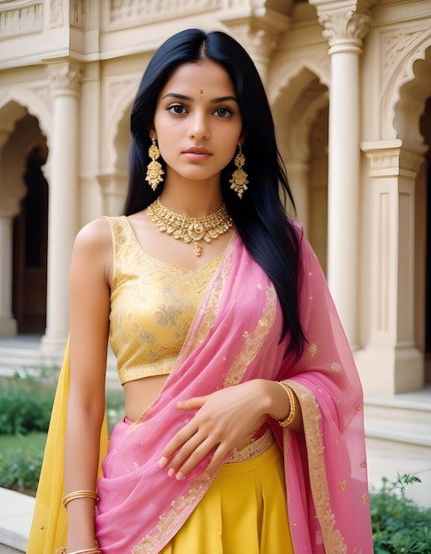 Photo a woman in a sari with a gold necklace