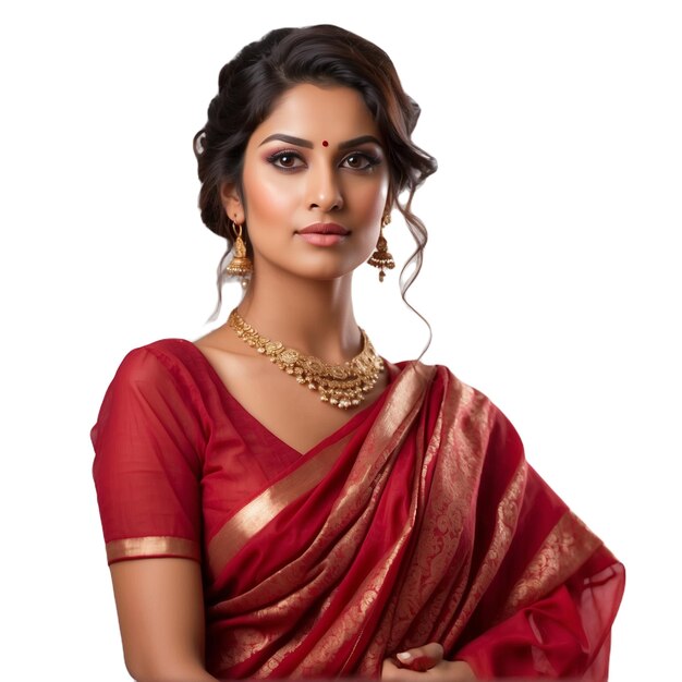 a woman in a sari with a gold necklace