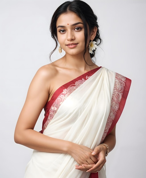 a woman in a sari with a white background