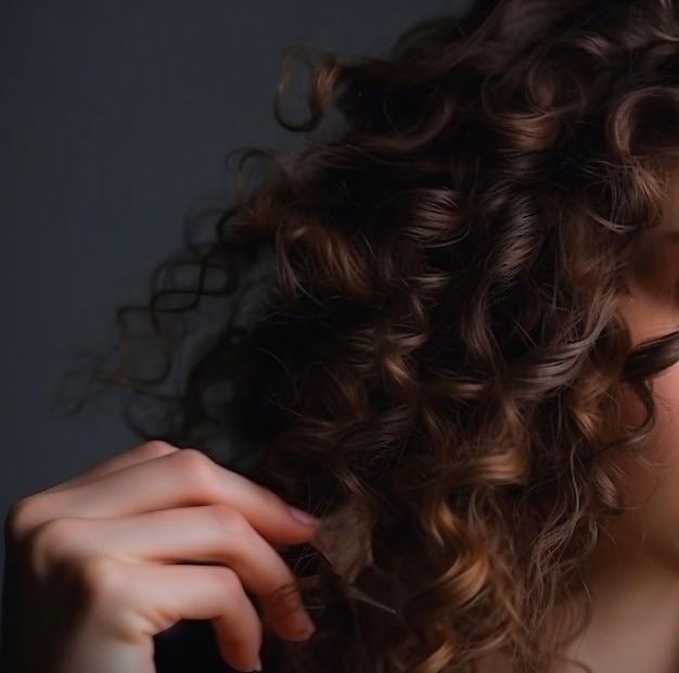 Woman scrunching her hair to form curls Applying curly methods for hair styling