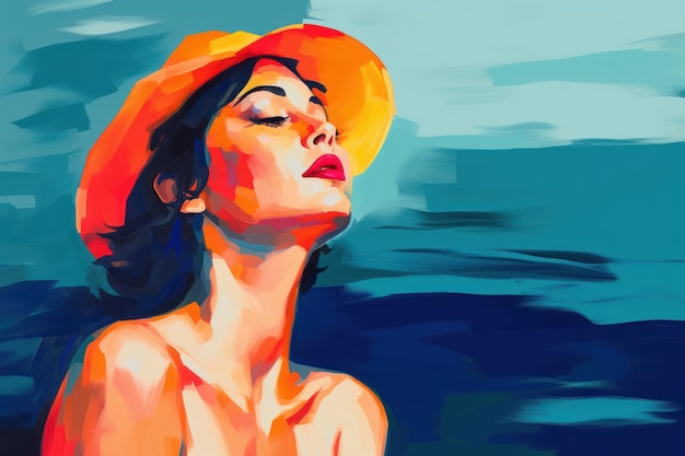 Woman and sea painting portrait adult