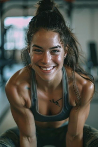 woman seated on gym bench