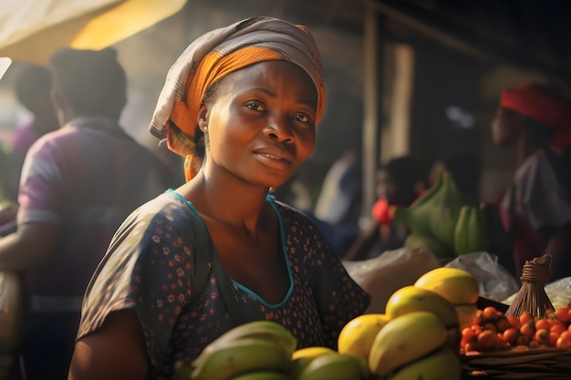 A woman selling fruit at a market