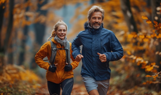 woman senior man outdoor running couple lifestyle sport smiling together jogging