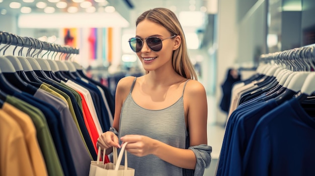 A woman shopping in a clothing store