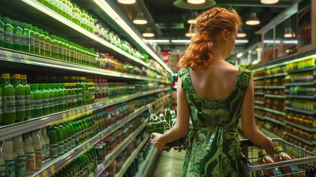 Photo woman shopping in grocery aisle